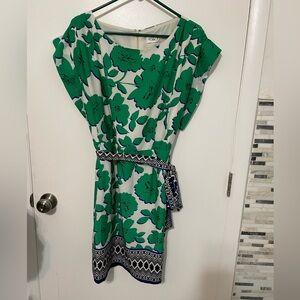 Eliza J. Green White floral belted Contrast Black white trim border belted Dress